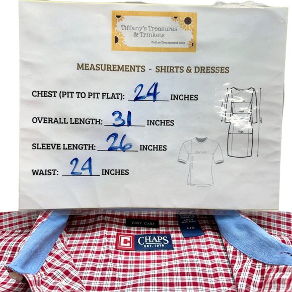 Chaps Easy Care Dress Shirt Mens L Red Plaid Button Down Collar LS - Picture 10 of 10